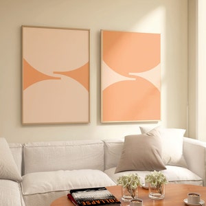 Conjunto de 2 impresiones Pantone 2024 Peach Fuzz, decoración de pared estilo Bauhaus, póster abstracto, arte minimalista, decoración moderna para el hogar.