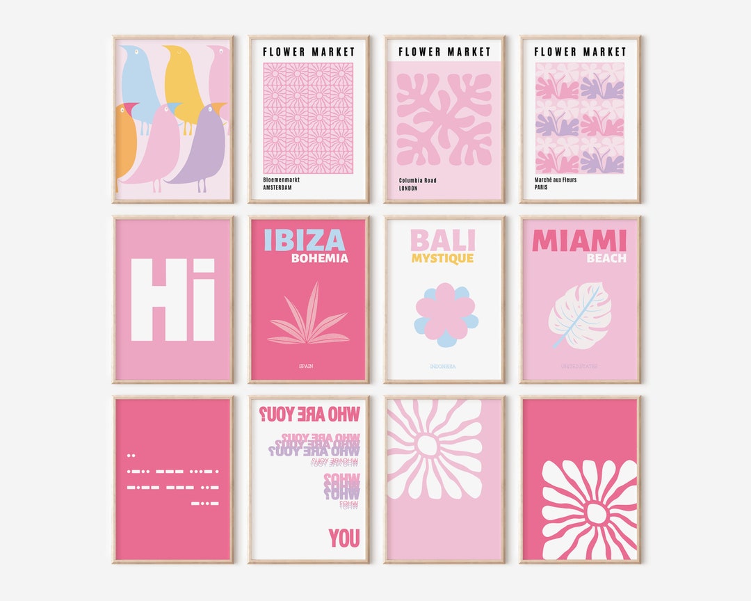 Pink Gallery Wall Art Set of 12 Bundle. College Uni Dorm Printable