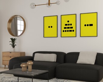 I Love You Printable Wall Art Morse Code 3 Set Yellow Black Abstract Print Digital Download Art