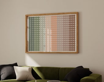 Abstract Circle Print: Mid-Century Modern Mocha Mousse, Green, Brown Wall Art (Digital Download)