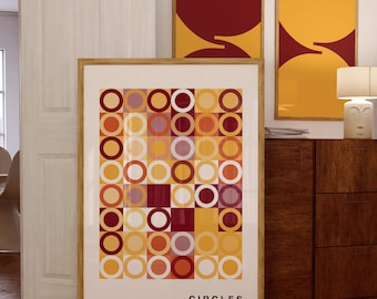 Retro Geometric Circle Art Print: Mid Century Modern Wall Decor (Digital Download