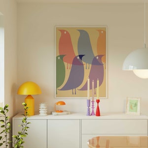 Impresión de arte de aves, arte animal moderno de mediados de siglo, póster minimalista de naturaleza, descarga digital
