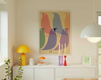 Bird Art Print Mid Century Modern Animal Art Minimalist Nature Poster Digital Download