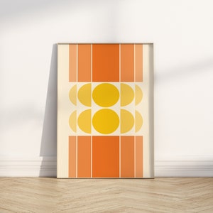 Retro Style Wall Art Orange Printable Wall Decor Yellow Circle Bauhaus Poster Orange Vintage Print For Modern Interior Design
