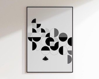 Minimalistische geometrische muurkunstprint | Moderne zwart-wit poster met abstracte vormen | Digitale download | Afdrukbaar Scandinavisch decor