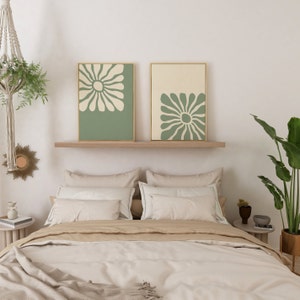 Green Matisse Flower Print Set, Midcentury Modern Wall Art (Digital Download)