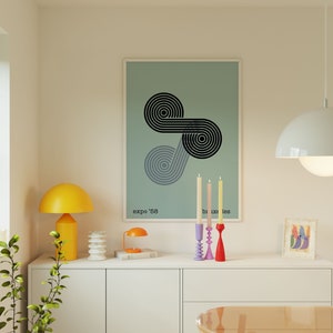 Blue Bauhaus Exhibition Poster: Mid Century Modern Wall Art (Digital Download)