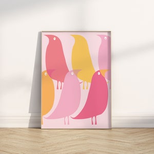 Bird Art Print Mid Century Modern Animal Art Minimalist Nature Poster Digital Download