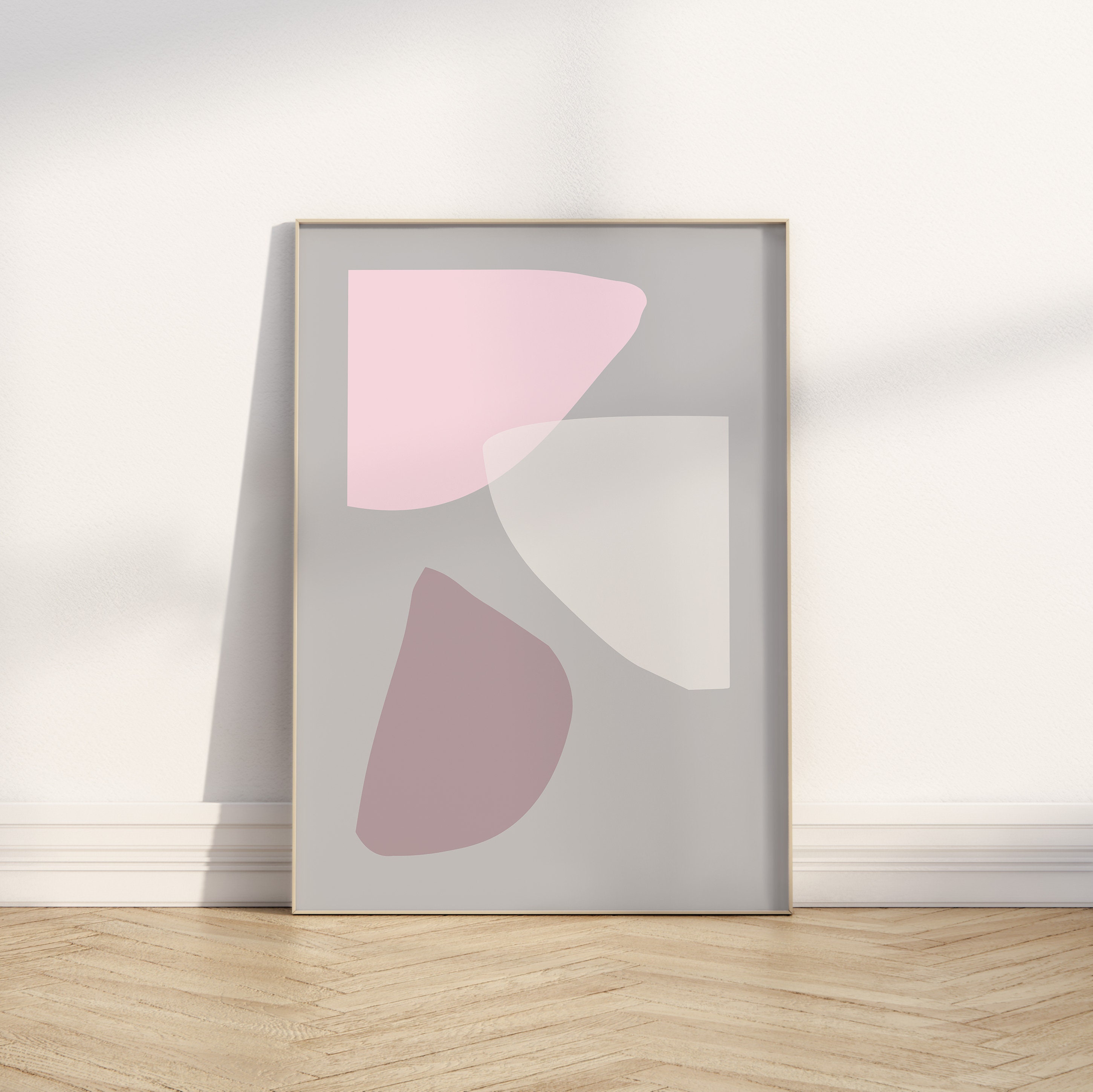 Scandi Decor Pink Wall Art Set Geometric Shapes Print Grey Pink Mid ...