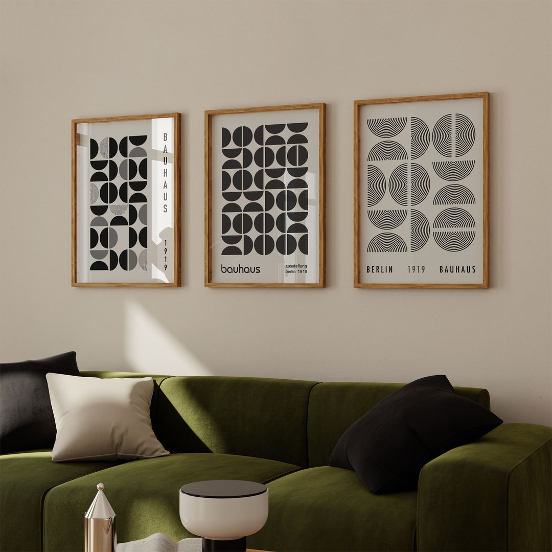 Bauhaus Exhibition Poster Set Monochrome Mid Century Modern Black White ...