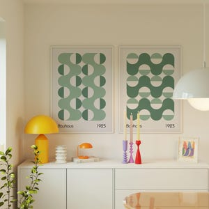 Bauhaus Wall Art Set Green Bauhaus Exhibition Poster Mid Century Modern Wall Art Printable Digital Download