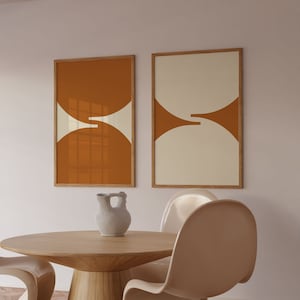 Juego de 2 impresiones retro marrones, póster Bauhaus tostado, arte de pared vintage imprimible, diseño abstracto MCM en tonos tierra, decoración de pared para sala de estar, color crema