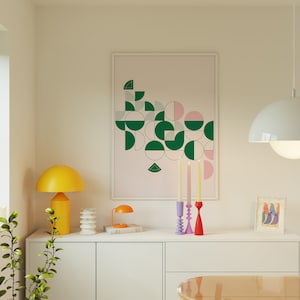 Kreis Muster Druck 3er Set Bauhaus Wand Kunst grün rosa Mid Century Modern druckbare Wanddekoration