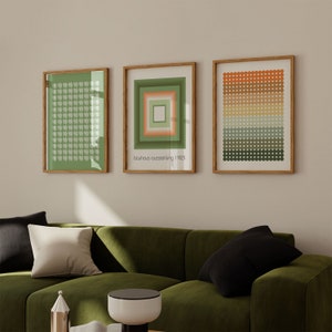 Grün MCM Druck 3er Set Orange Wand Kunst Bauhaus Ausstellung Poster Grün Kreis Druck Orange Erdton druckbare Wandkunst grün
