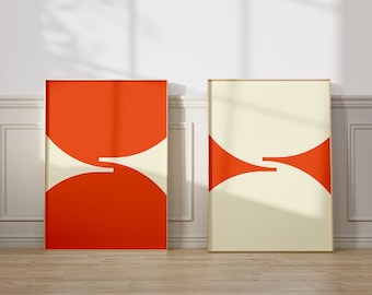 Orange Mid Century Modern Abstract Print Set of 2 | Bold Minimalist Bauhaus Poster (Digital Download)