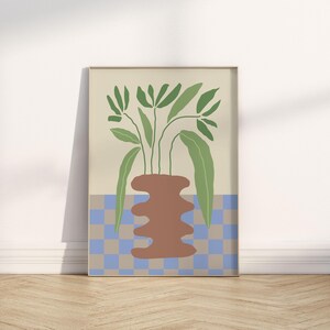 Impresión de jarrón de flores, póster de jarrón geométrico de mousse de moca, arte de pared botánico, impresión de flores escandinavas, descarga digital