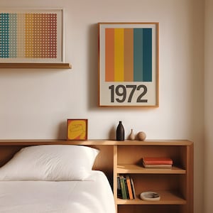 Arte de pared imprimible con fecha personalizada Arte de pared con número personalizado Impresión del año de nacimiento Póster de fecha de nacimiento con rayas retro Descarga digital Arte