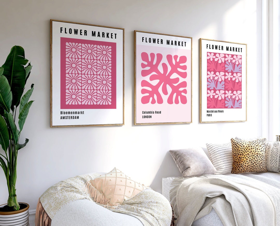 Matisse Inspired Flower Market Print Set: Abstract Pink Floral Wall Art ...