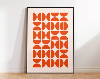 Bauhaus Circle Pattern Art Print: Mid-Century Modern Orange Geometric Poster (Digital Download)