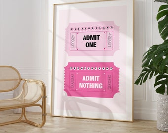 Retro Pink Ticket Stub Print: Trendy Dorm Wall Art (Digital Download)
