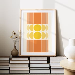 Retro Style Wall Art Orange Printable Wall Decor Yellow Circle Bauhaus Poster Orange Vintage Print For Modern Interior Design