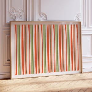 Modern Abstract Printable Wall Art Orange Stripe Sage Green Poster Living Room Wall Decor