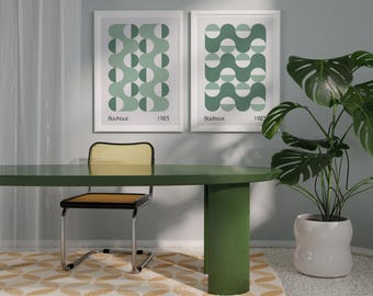 Green Bauhaus Art Print Set - Mid Century Modern Exhibition Posters (Digital Download)