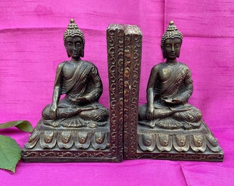 Buddha Bookends Heavy Bronzed Resin. Peace, Calmness. Meditating Figures.  Statement Accessory for Spiritual Home. Vintage Made in India.