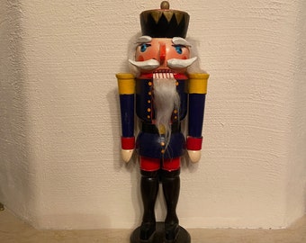 Vintage East German Nutcracker Erzgebirge Classic Handmade Wooden Handpainted Seiffen GDR Hussar Soldier approx. 12" (30 cm) tall.