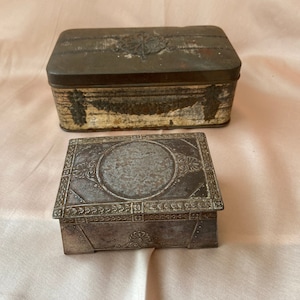 2 Antique German Tin Boxes Original Art Nouveau Turn-of-the-Century Containers. Rusty, Shabby & Rare