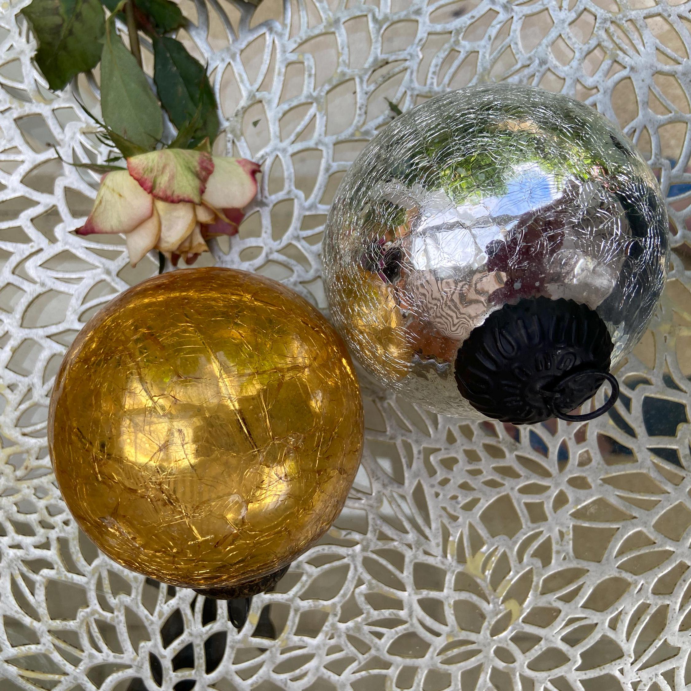 XL ヴィンテージ ドイツ クラックル ガラス クーゲル クリスマス