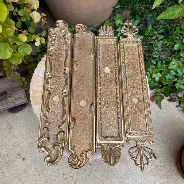 Antique Neo-Classic Door Handle Plates, Push Plates, Finger Plates, Relief, Archetechtural Salvage, Gold Plated Brass