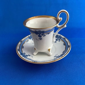 Vintage German Demitasse Small Mocha / Espresso Cup with Saucer &quot;Weimar&quot;,  Handcrafted Weimarer Porzellan, No. 5, Collectible