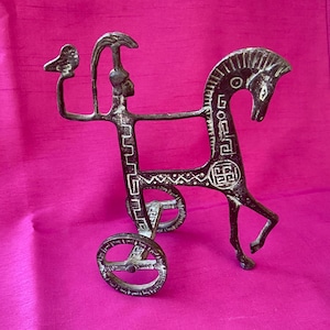 Vintage MCM Bronze Athena Chariot Statue with Owl