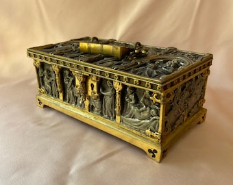 Antique Erhard & Soehne Jewelry Box: Art Nouveau Gothic Revival, Medieval Scenes