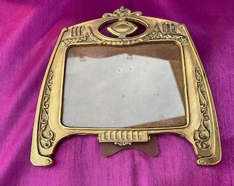 Antique German Early Art Nouveau Solid Brass Picture Frame With Glass.  Table Top Frame 1880s-90s. Edwardian Style, Excellent Condition.