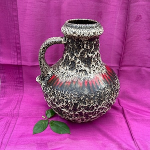 Vintage Scheurich &quot;Lora&quot; Mid-Century Modern Fat Lava 423/28 XL Vase. WGP.  Flame. Zigzag. Ceramic. MCM