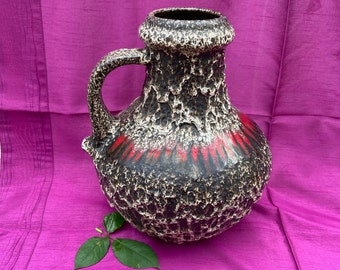 Vintage Scheurich &quot;Lora&quot; Mid-Century Modern Fat Lava 423/28 XL Vase. WGP.  Flame. Zigzag. Ceramic. MCM