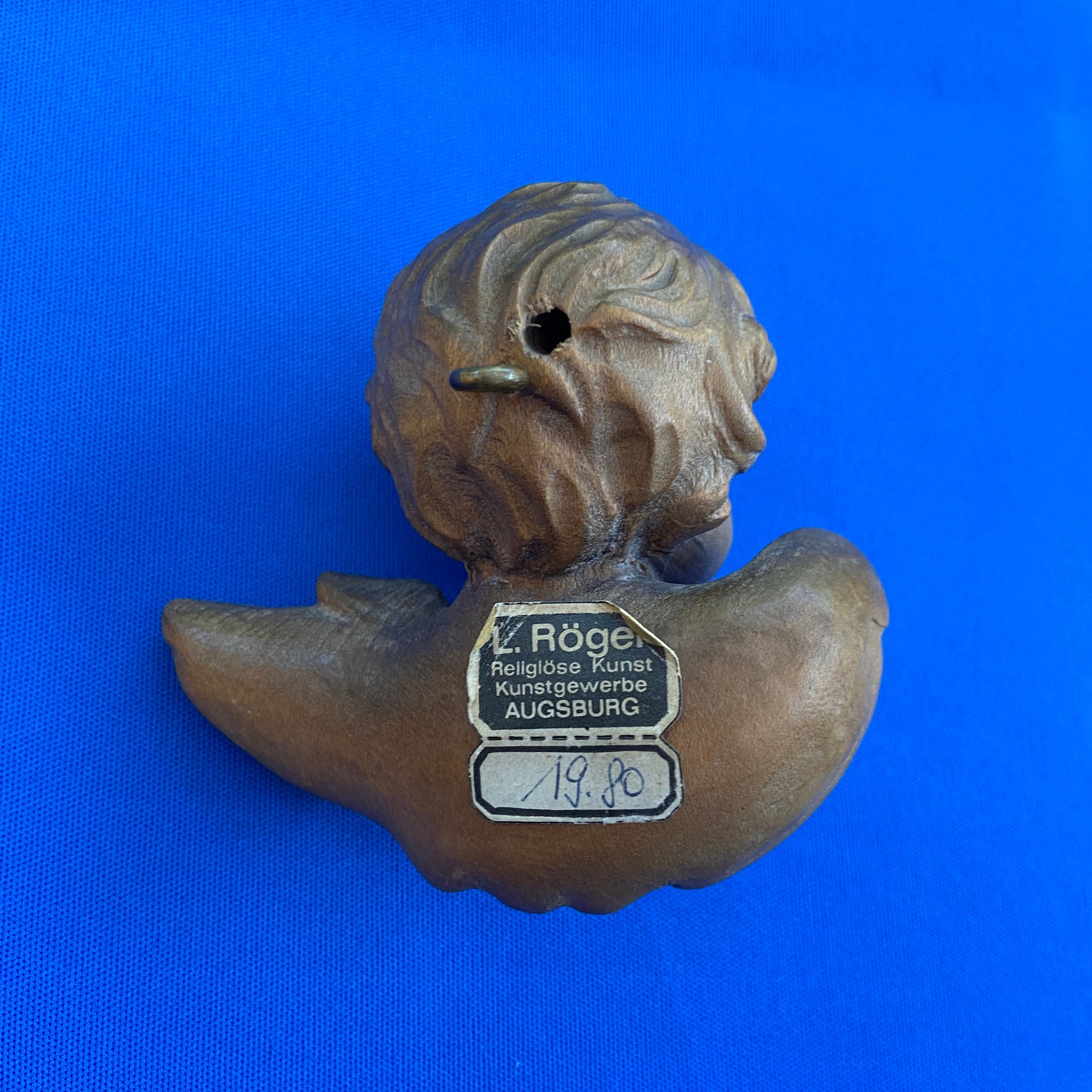 Small Vintage Italian Hand-carved Natural Wood Wall Angel Head, 8