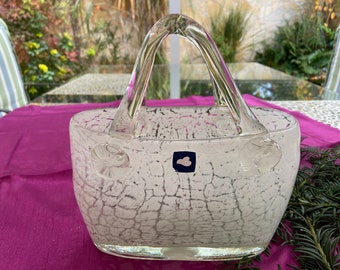 Vintage Glass Designer Vase Glass Handbag / Purse, Crackle Glass Look, Art Object by Leonardo. Iconic.