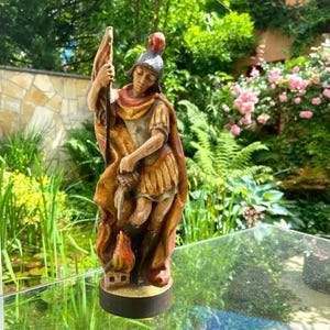 Antique German Saint Florian Statue: Hand-Carved Polychrome Wood, Early 1800s, 26 cm