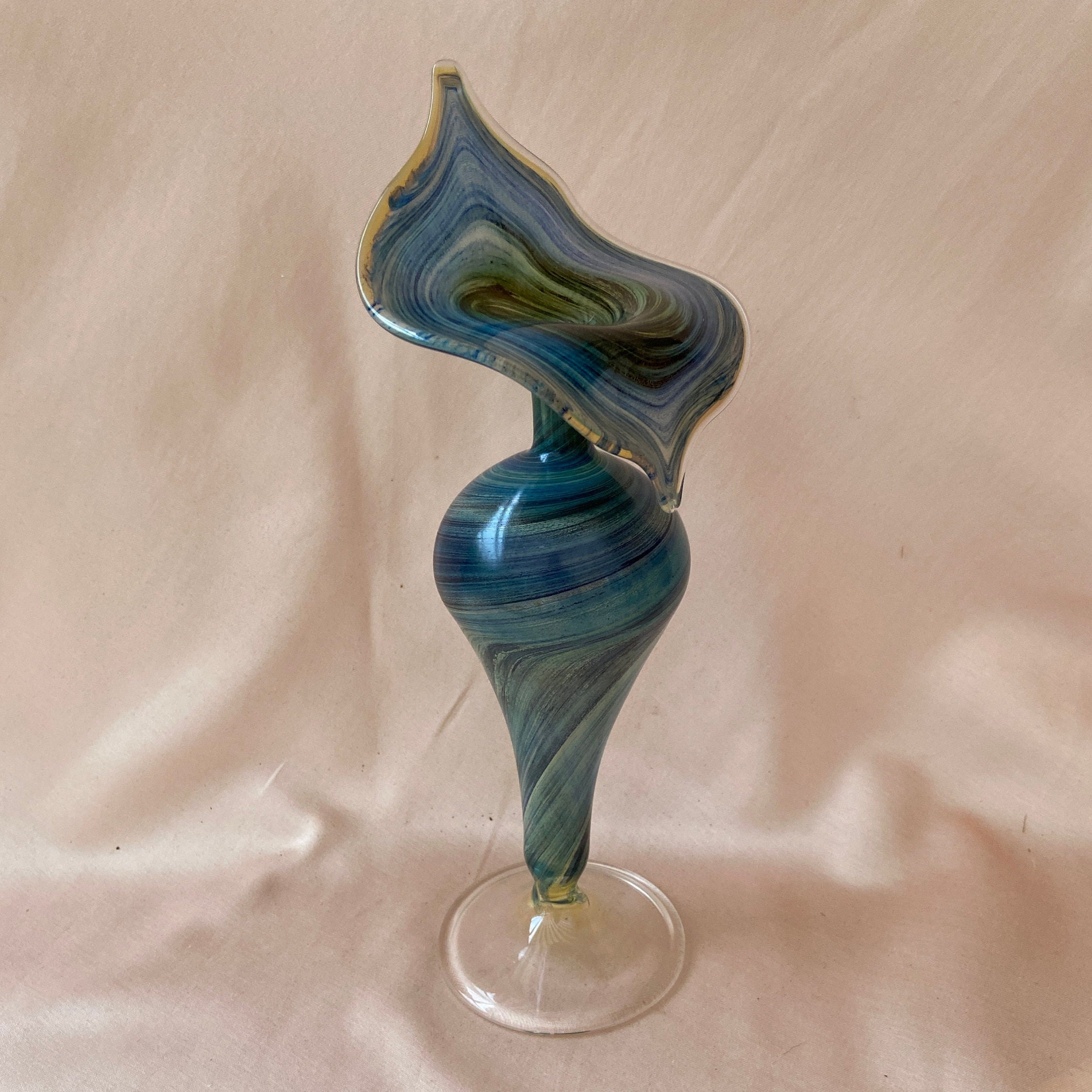 Vintage East German Mouth-Blown Thin Glass Jack-in-the-Pulpit Bud Vase
