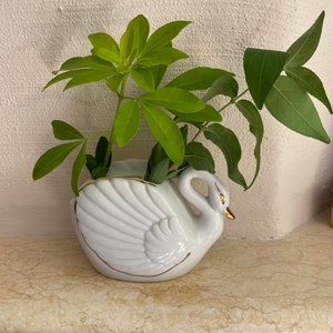 Swan Humidifier, Small Vintage White Porcelain German Made with Gold Trim, or Epanama Style Ceramic Vase, or Pencil Holder