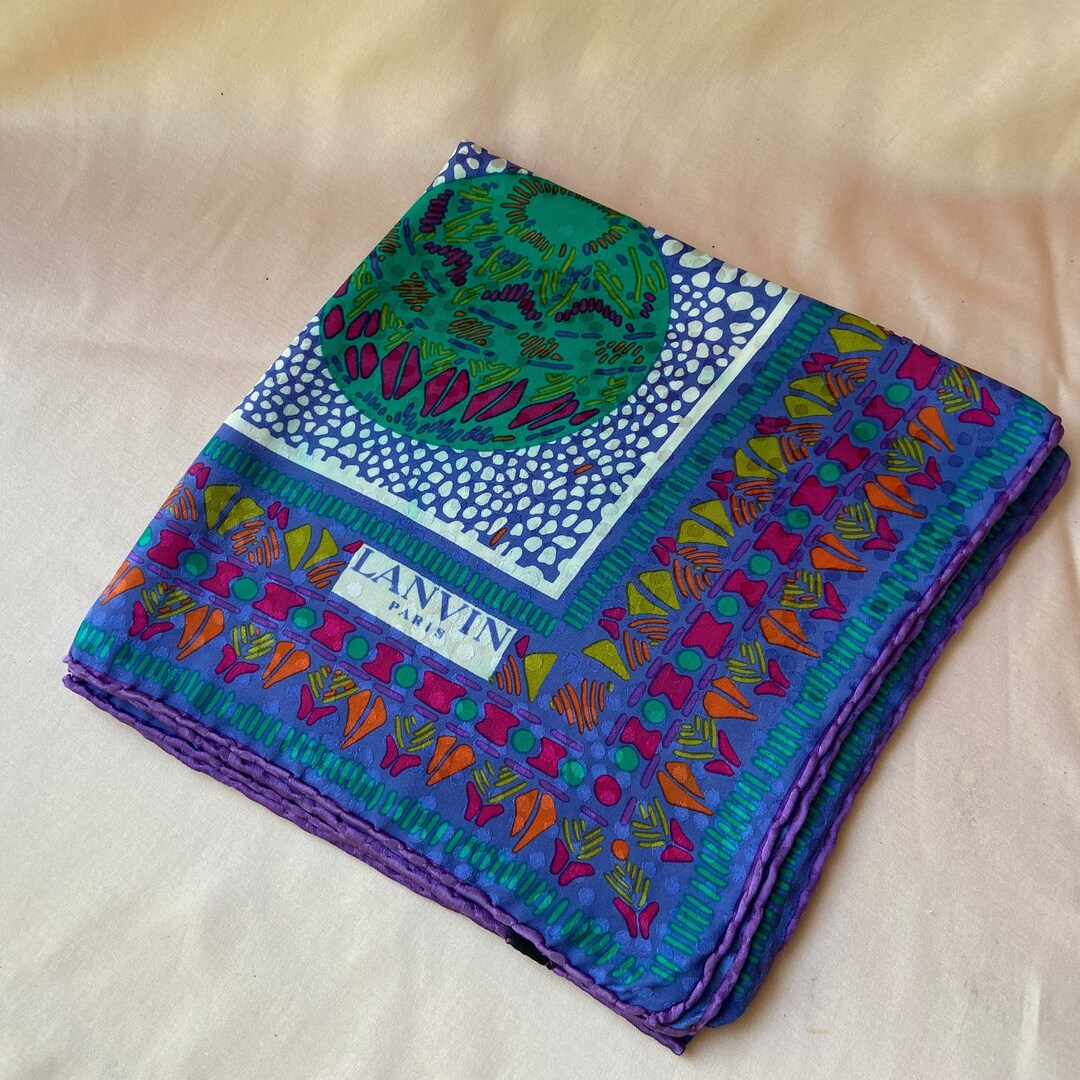 Foulard Carré Vintage Jeanne Lanvin Paris 100% Soie (SILK) - Multicouleur - Neuf Sans Étiquette