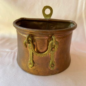 Small Antique German Arts & Crafts Brass and Copper Wall Hanging or Tabletop Planter