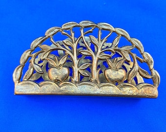 Vintage German Brass Napkin or Letter Holder - Apple Trees.  By Gilde Handwerk, Stamped