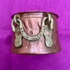Mini-vaso/portafiori/contenitore antico tedesco in rame e ottone, stile Art Nouveau.