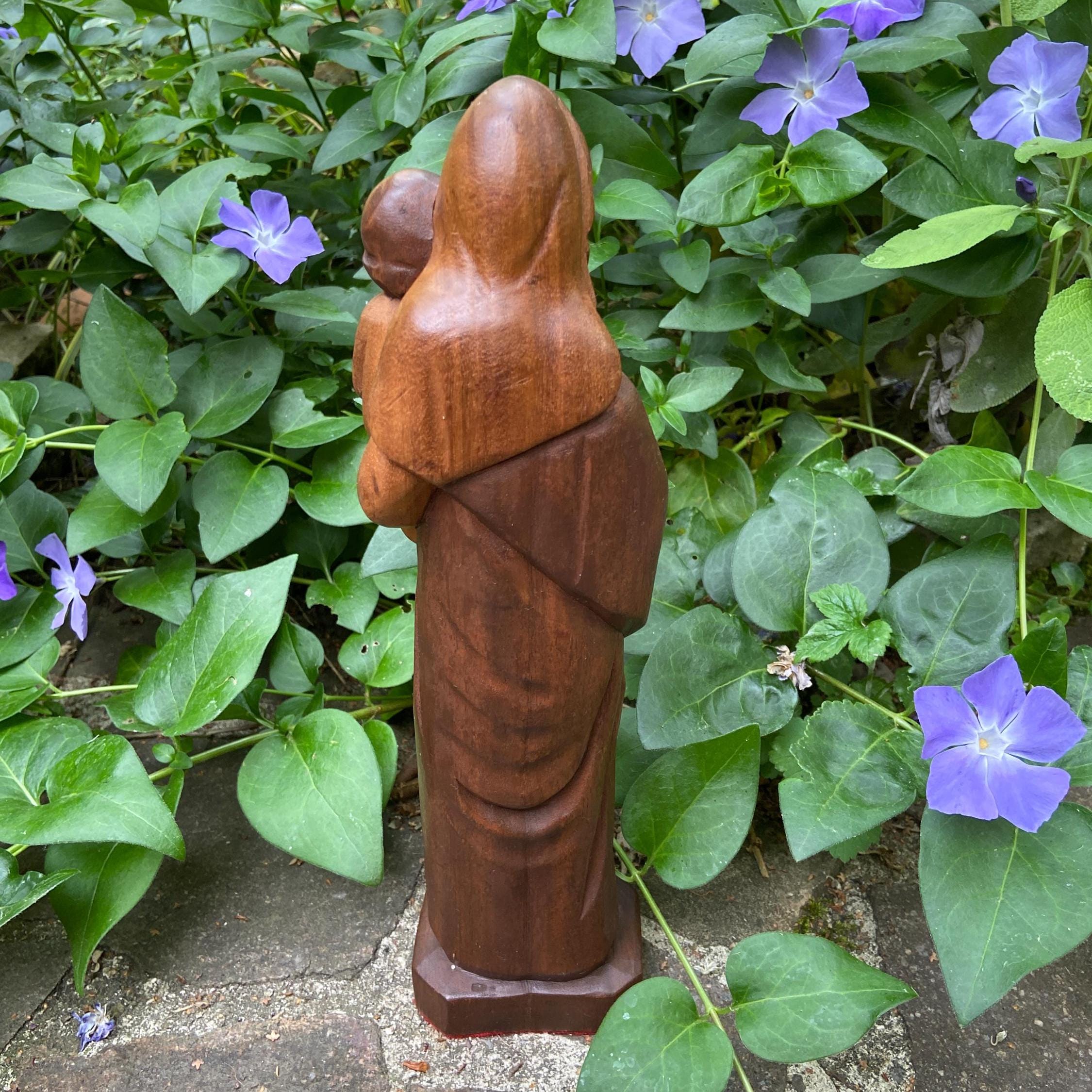 ヴィンテージの手彫り聖母子像、着色木製、高さ31cm - Etsy 日本