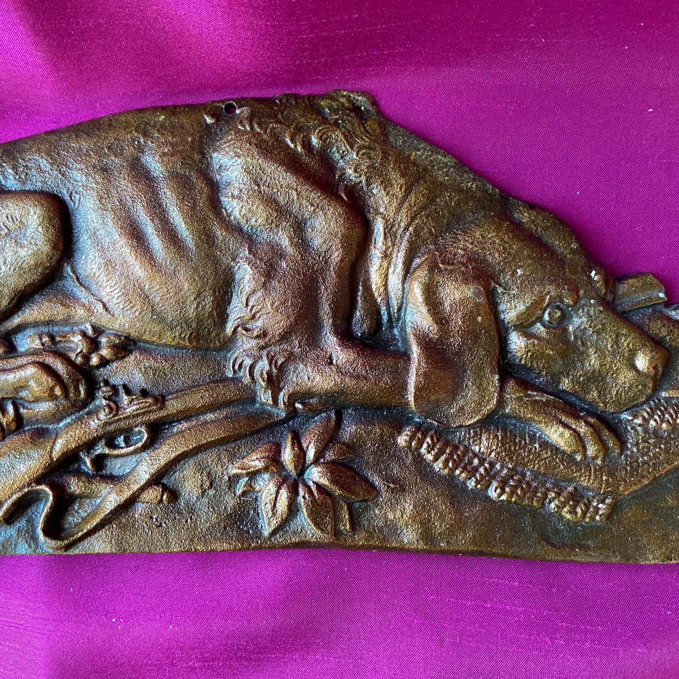 Antique Bronzed Cast Iron Hunting Dog Wall Plaque: Rustic Cabin Decor (16")