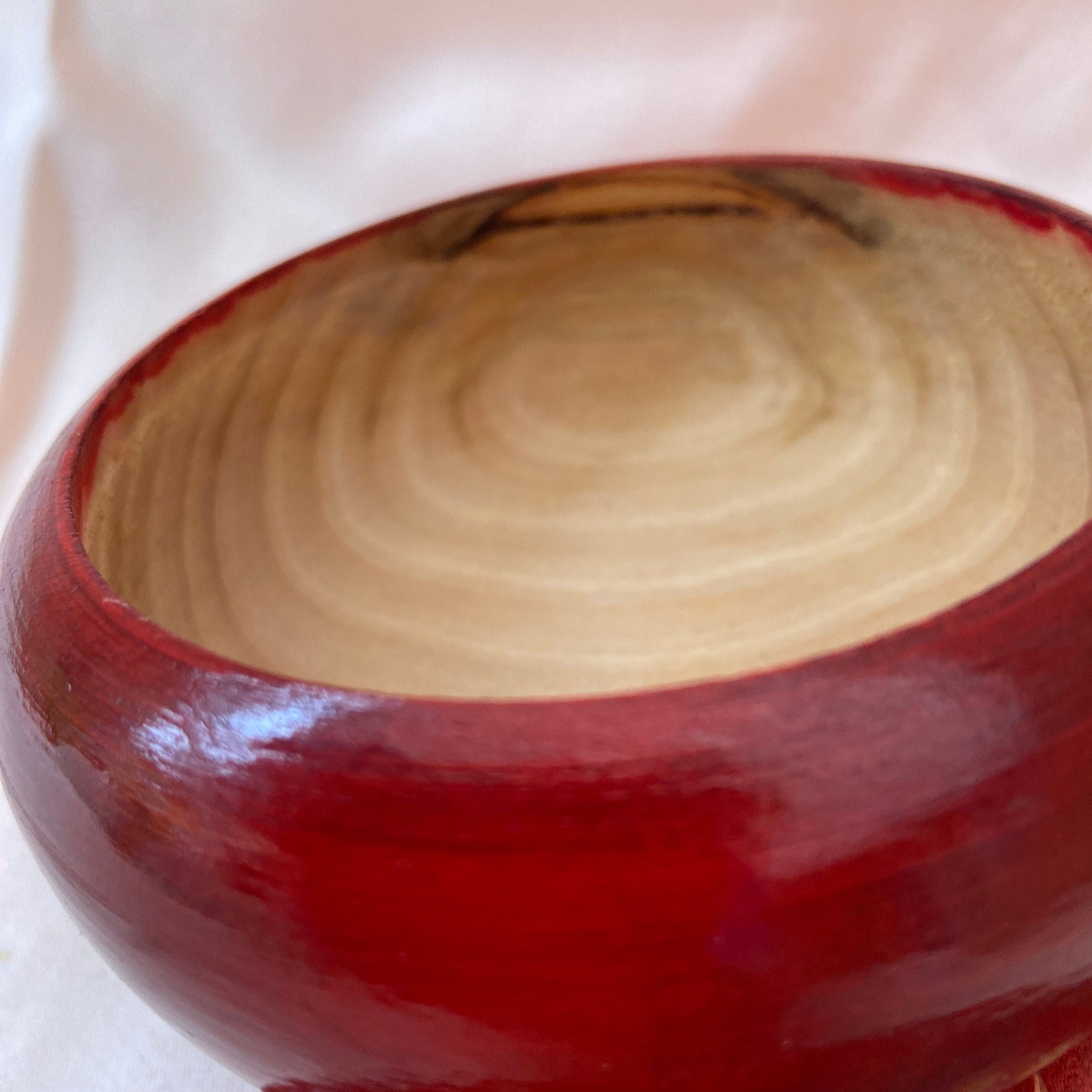 Vintage Polish Folk Art Small Round Wooden Lidded Red